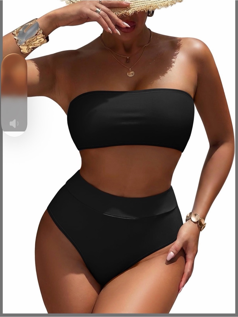 Strapless High-Waist Black Bikini Set